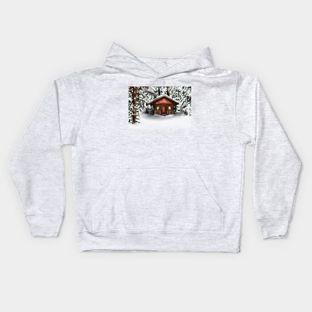 Cabin in the woods Kids Hoodie by Kyradem